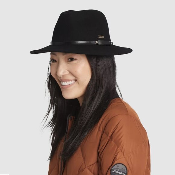 SOLD - NWT Eddie Bauer Women's Wool Felt Wide Brim Hat Black Small / Medium - Picture 2 of 10
